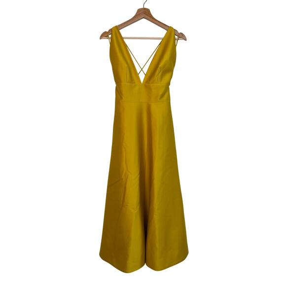 Anthropologie BHLDN Shelby A Line Midi Dress Size 2 Satin Yellow Wedding Formal - Picture 3 of 14